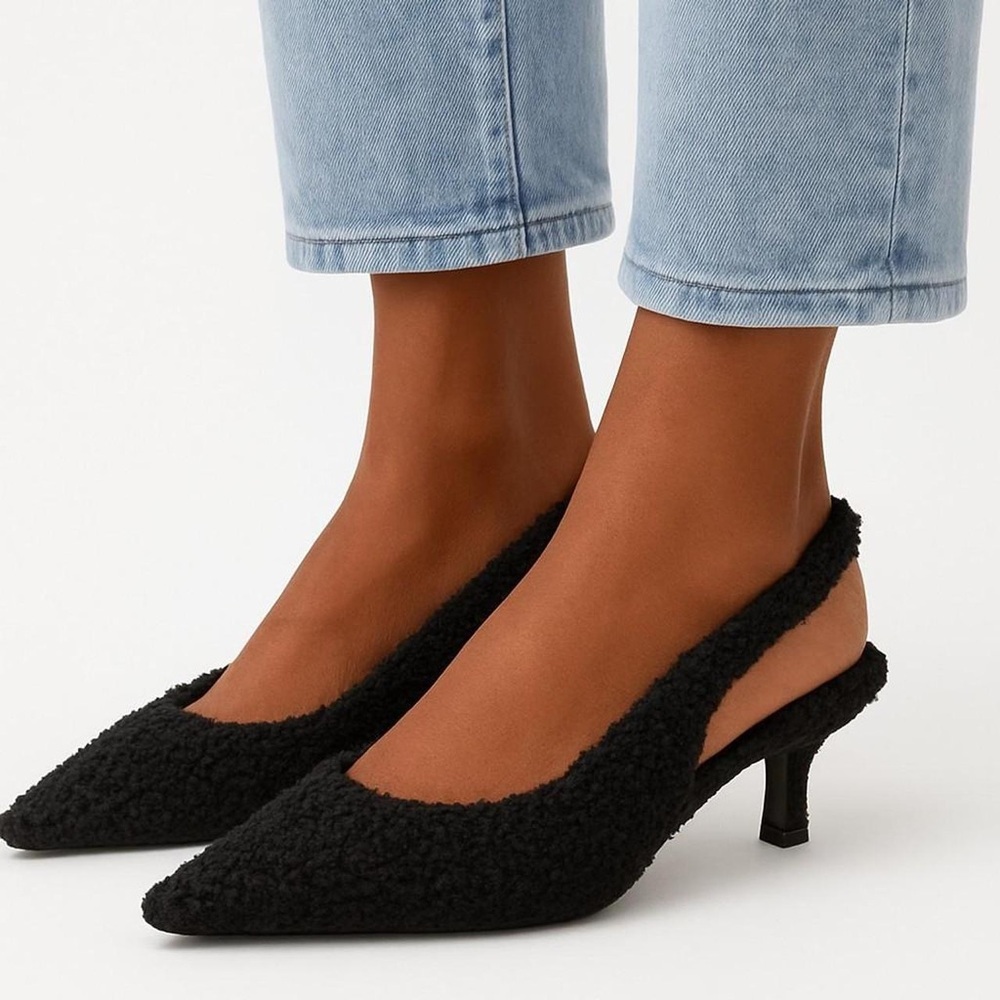 Gianni Bini Kitten Heels Size 8 Black Slingback Textured Bouclé Pointed Toe NWOT